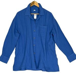 Old Navy Slubbed Cotton Oversized Button Diwn Tunic Top Womens Large NWT Relaxed